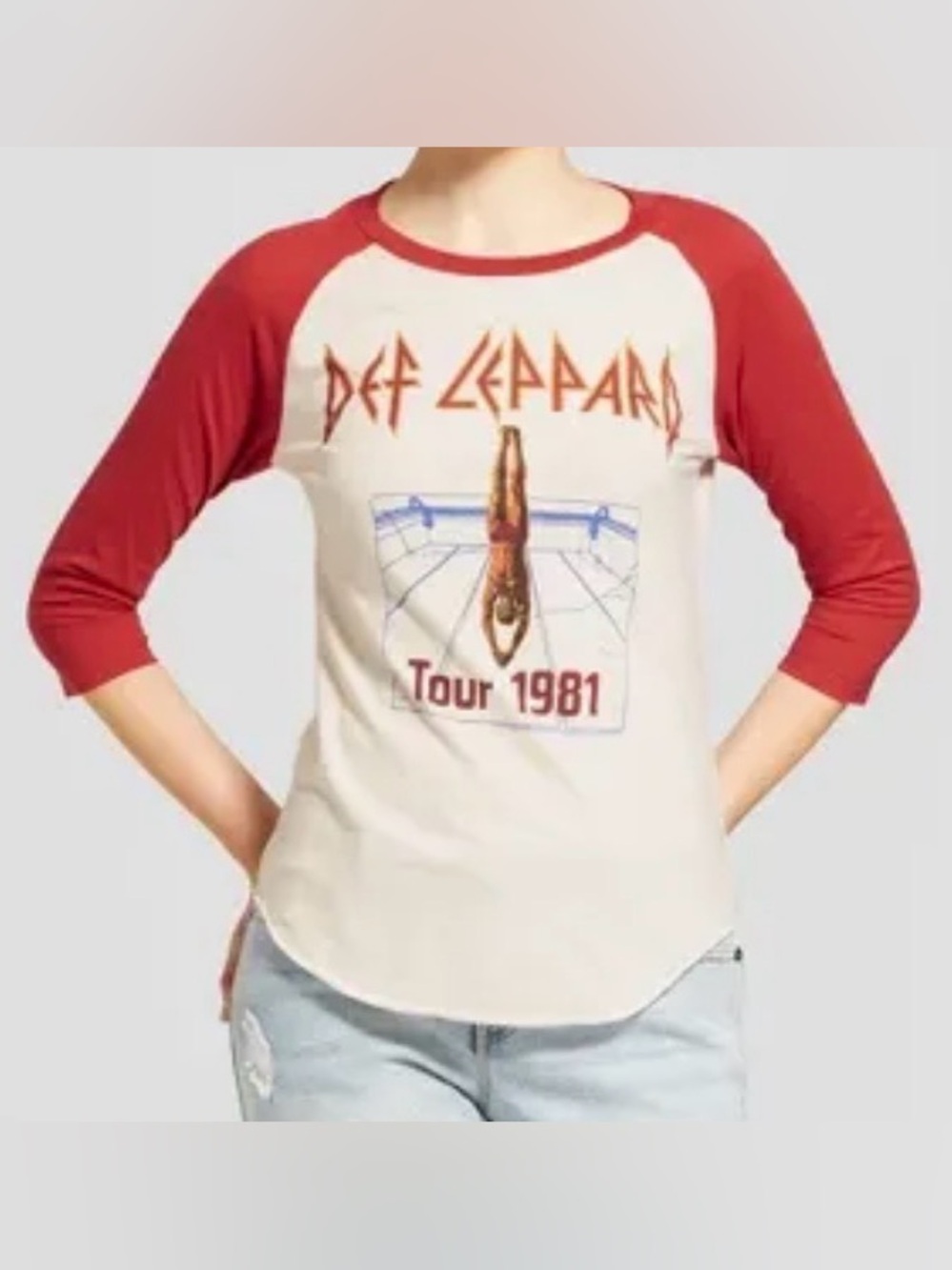 Def Leppard 3/4 sleeve Raglan baseball tour Tee red/cream size XL